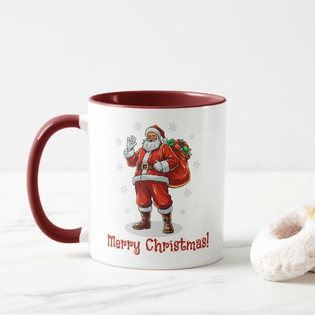 Mug Père Noël classique apportant des cadeaux de Noël (Avec donut)