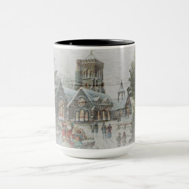 Mug Père Noël d'autrefois avec des enfants devant une  (Centre)