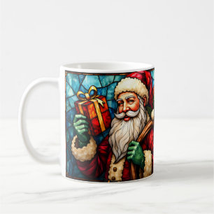 Mug Père Noël de style vitrail avec cadeau