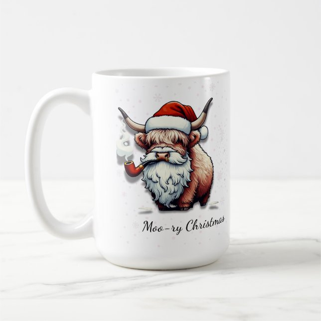 Mug Père Noël de vache Highland personnalisée (Gauche)