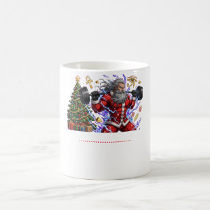 Mug Père Noël drôle de gym soulevant des poids de Noël
