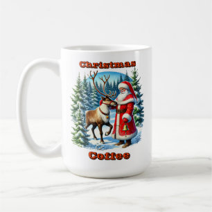 Mug Père Noël et renne dans une forêt enneigée