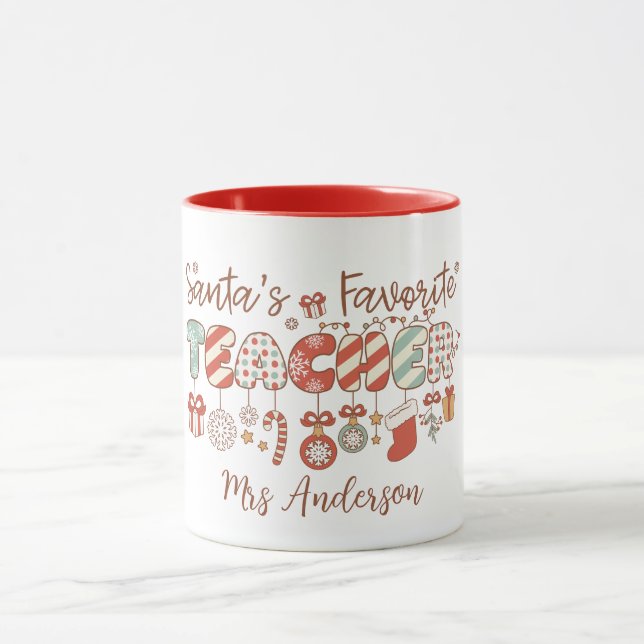 Mug Père Noël Favori Enseignant Retro Noël (Centre)