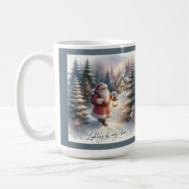 Mug Père Noël Lantern Walk Winter Cottage Scène (Gauche)