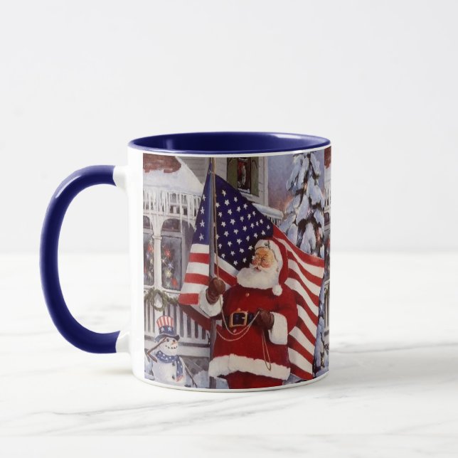 Mug Père Noël patriotique de Noël tenant le drapeau am (Gauche)