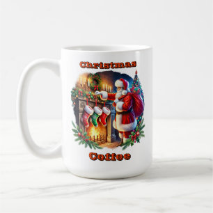 Mug Père Noël prépare les bas par cheminée