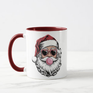 Mug Père Noël Rétro Avec Lunettes Soufflant une Bulle 
