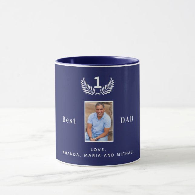 Mug Père photo personnalisée marine bleu noms blancs (Centre)