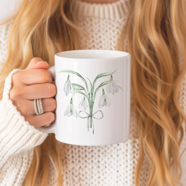 Mug Perles de Neige Fleur de Naissance de Janvier Céra (Snow drops January birth flower personalized mug)