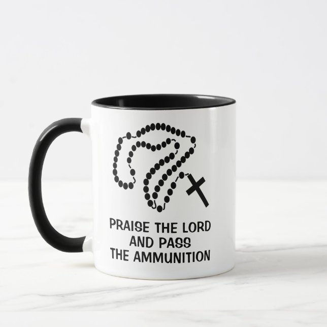Mug Perles de Rosaire noir Prière religieuse catholiqu (Gauche)