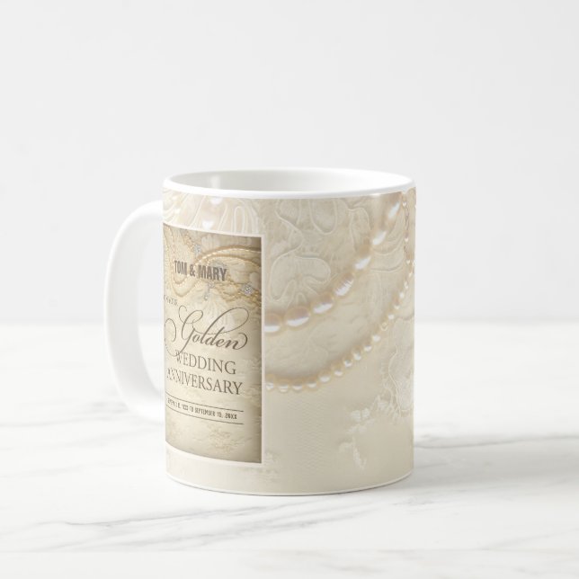 Mug Perles personnalisables, 50e anniversaire de Maria (Devant gauche)