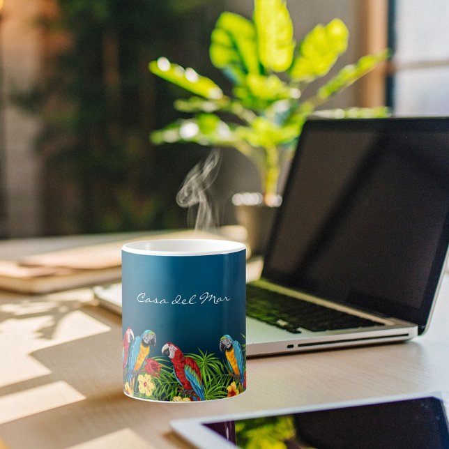 Mug Perroquets bleu marine feuille nom de la maison d' (Créateur téléchargé)