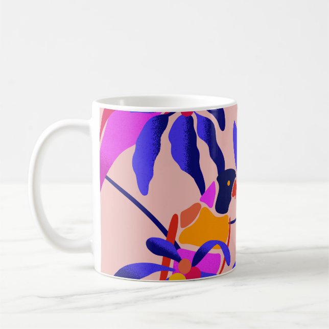 Mug Perroquets Vintages roses : Illustration Exotique  (Gauche)