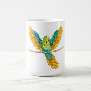 Mug Perruche ondulée sur une corde avec les ailes ouve