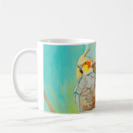 Mug Perruches dans le bouclage bleu-clair d'amour