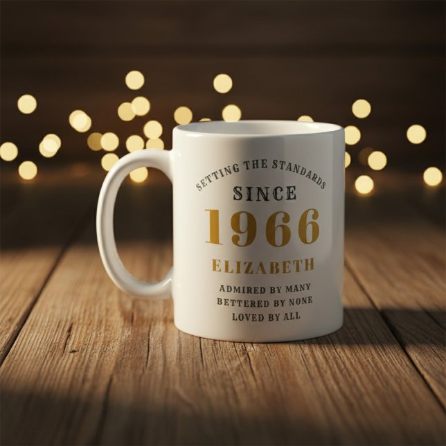 Mug Personalized 60th Birthday 1966 Add Name Elegant (Born 1966 birthday gift mug. Background out of focus.)