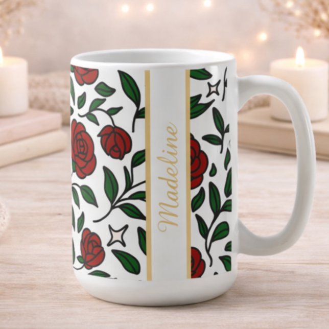 Mug Personalized Beauty and Beast Garden Rose Name Red (Créateur téléchargé)