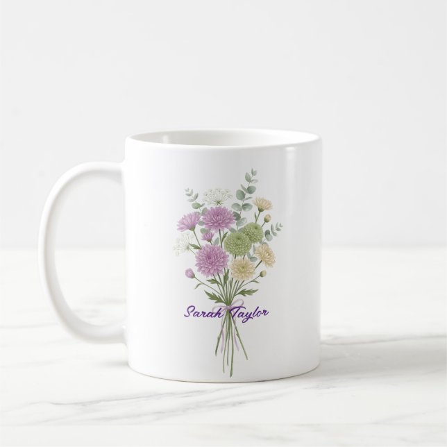 Mug Personalized Birth Flower Chrysanthemum Custom (Gauche)