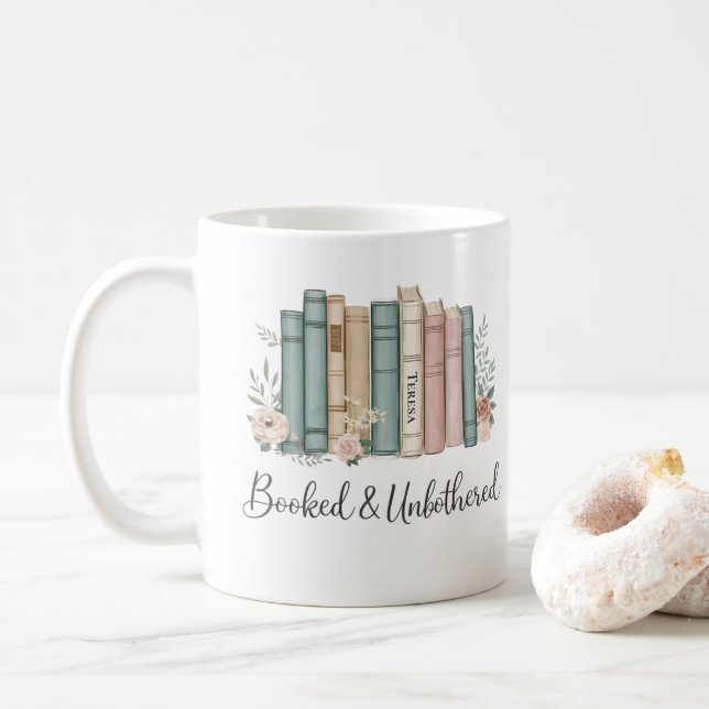 Mug Personalized “Booked & Unbothered” Reader Gift (Avec donut)
