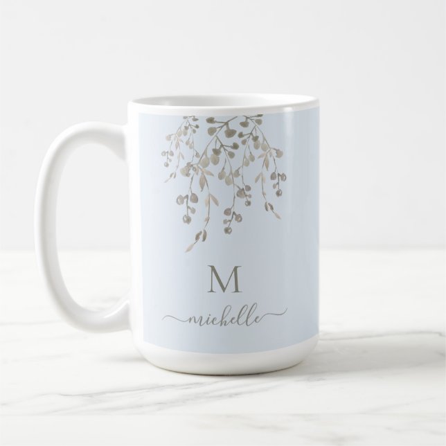 Mug Personalized Botanical Watercolor Monogram Blue (Gauche)