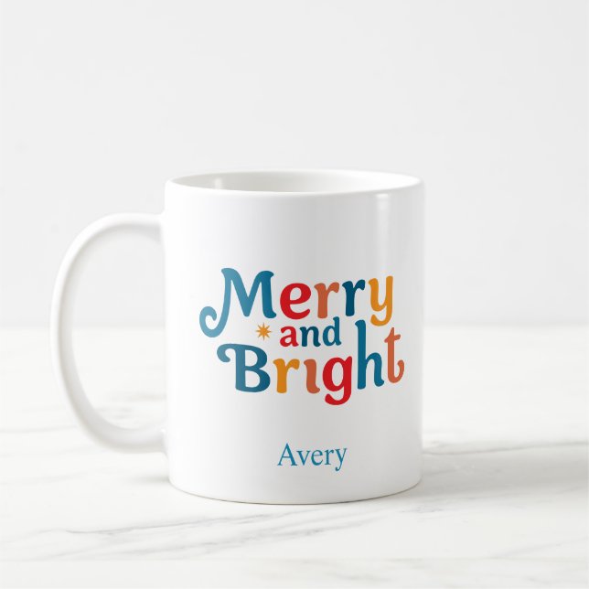 Mug Personalized Christmas Colorful merry and bright (Gauche)