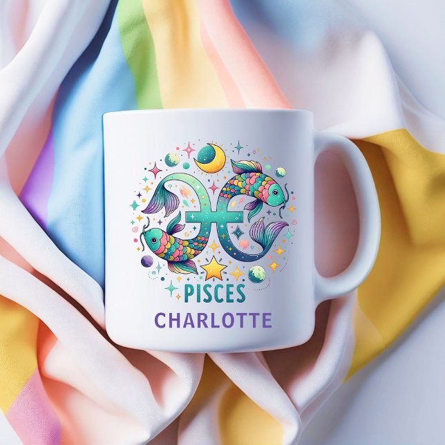 Mug Personalized Colorful Pisces Zodiac Fish Astrology (Personalized Colorful Pisces Zodiac Fish Astrology Coffee Mug)