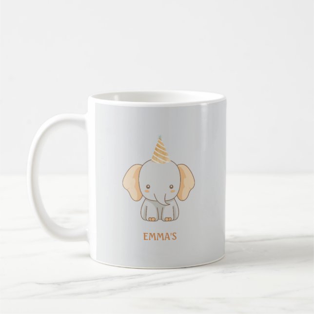 Mug Personalized Cute Elephant Kids Name (Gauche)