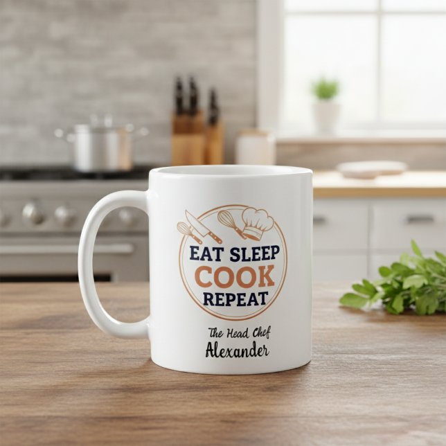Mug Personalized Eat Sleep Cook Repeat Head Chef Quote (Créateur téléchargé)