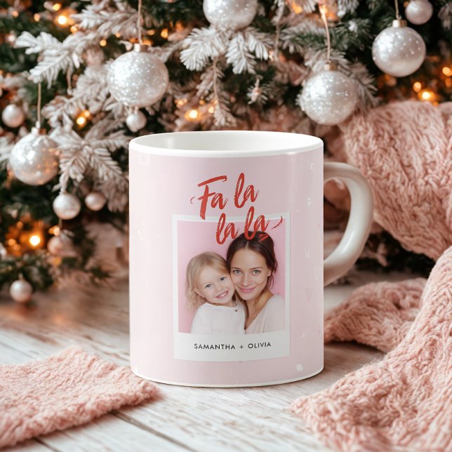 Mug Personalized Fa La La La Pink Christmas Photo (Créateur téléchargé)