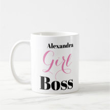 Personalized Girl Boss Pink Black Elegant Script 
