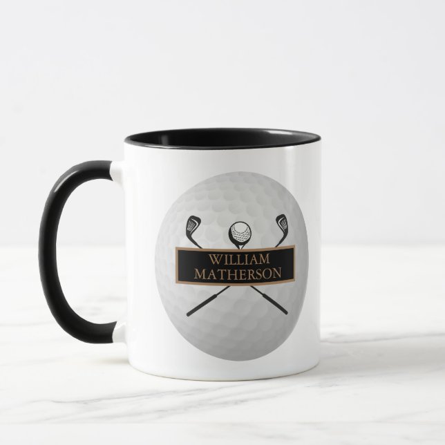 Mug Personalized Gold and Black Golf Ball Classic (Gauche)