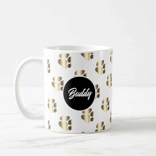 Mug Personalized gold paws pattern pet lovers (Gauche)
