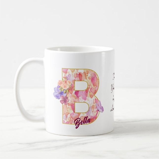 Mug Personalized Heart Pattern B Initial Design (Gauche)