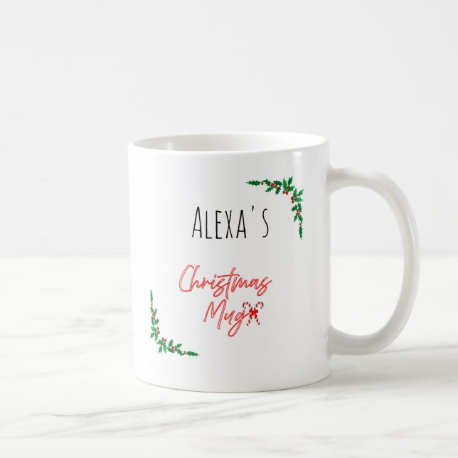 Mug Personalized Holly Berry Candy Cane Name Christmas (Droite)