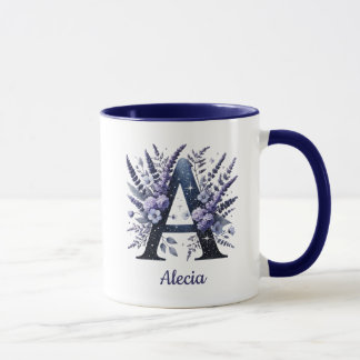 Mug Personalized Initial A Floral Custom Name Monogram