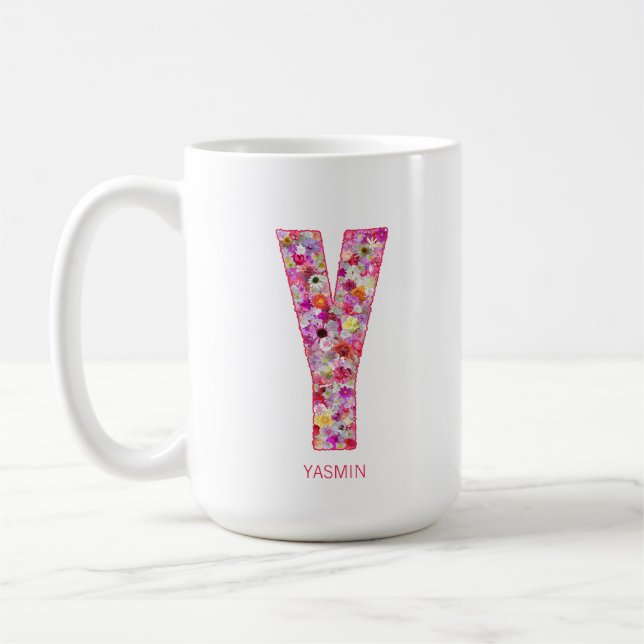 Mug Personalized Initial | Floral Letter Y Monogram  (Gauche)