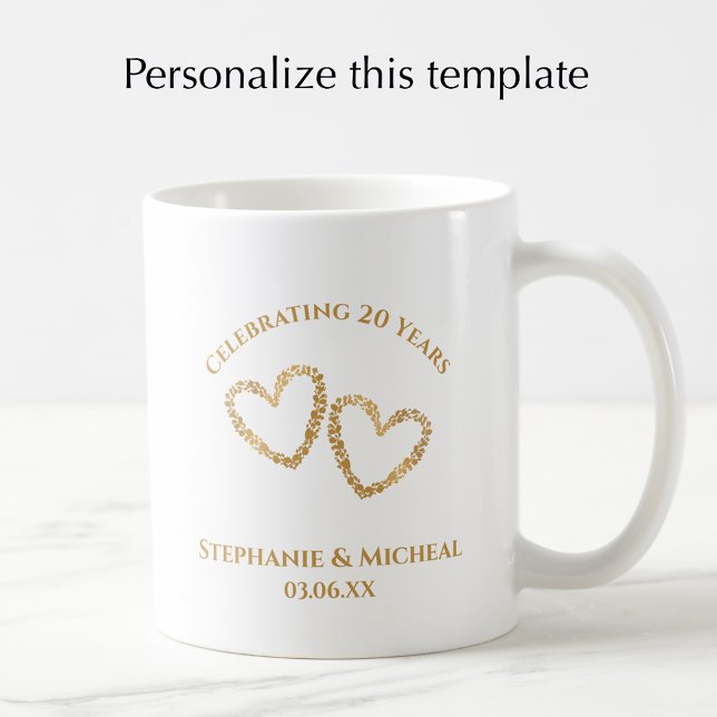 Mug Personalized Modern 20th Wedding Anniversary Gift (Personalize this mug for a custom 20th wedding anniversary keepsake gift mug.
)