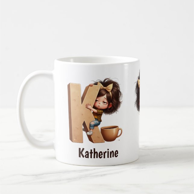 Mug Personalized Name & K Sleepy Morning Plaid Charact (Gauche)