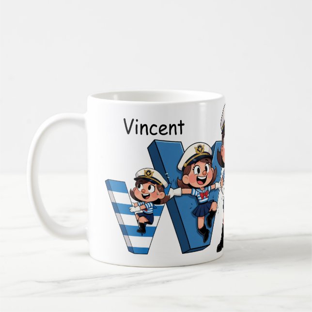 Mug Personalized Name Sailor Cartoon Character * V *  (Gauche)
