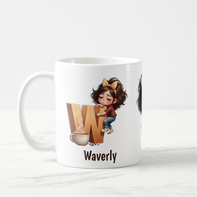 Mug Personalized Name & W Sleepy Morning Plaid Charact (Gauche)