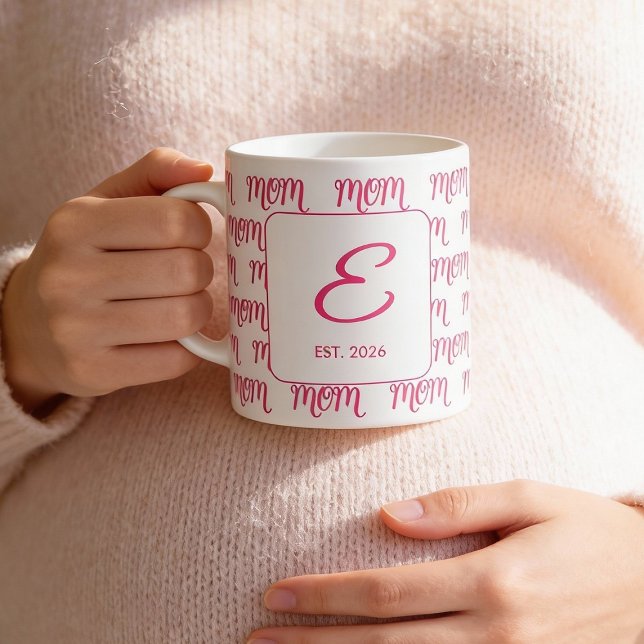 Mug Personalized New Mom Established Pink Name (Créateur téléchargé)