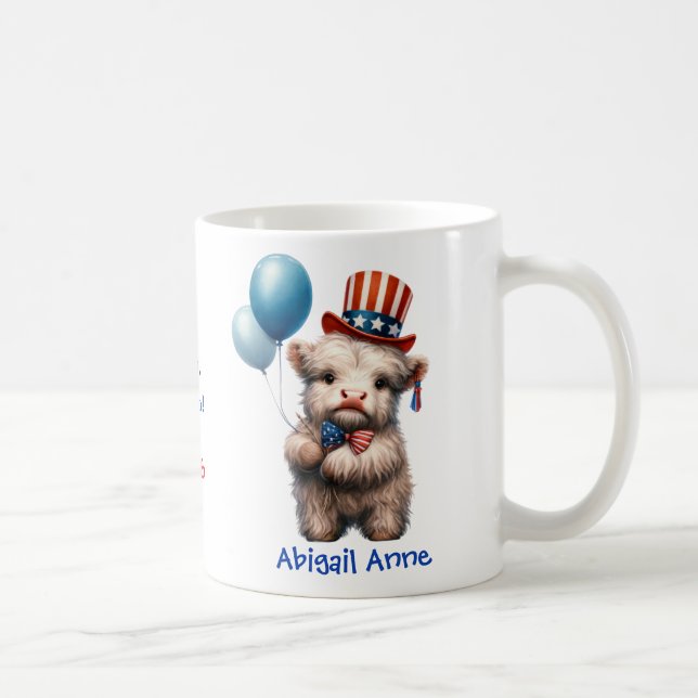 Mug Personalized Patriotic Baby Highland Cow Coffee (Droite)