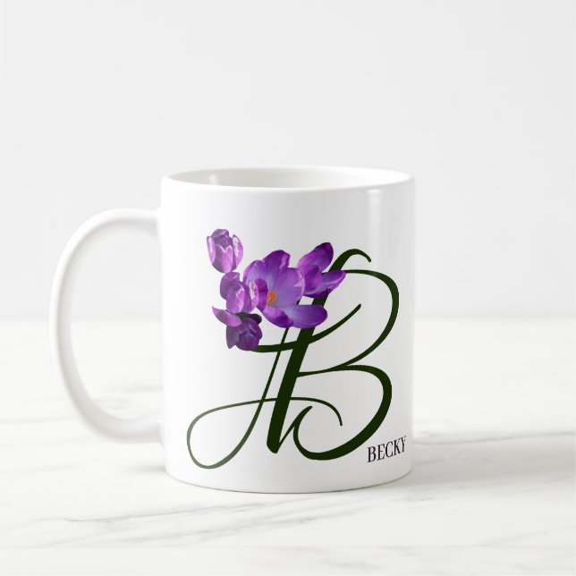 Mug Personnalisable Becky nom fleurs violet tendance b (Gauche)