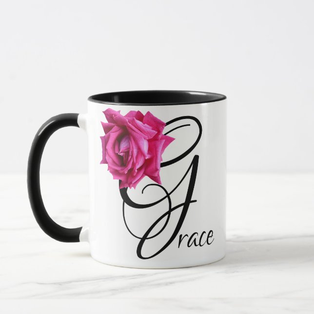 Mug Personnalisable Grace nom rose rose rose floral bo (Gauche)
