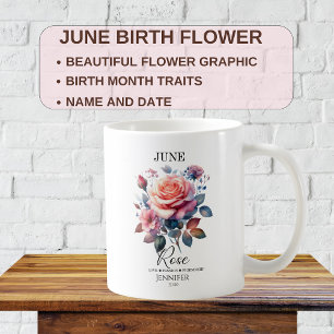 Mug Personnalisable Juin Anniversaire Fleur Rose