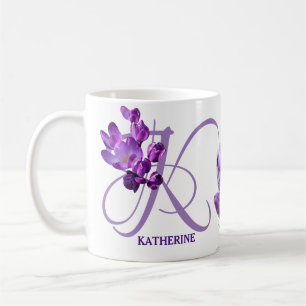 Mug Personnalisable Katherine nom fleurs crocus pourpr