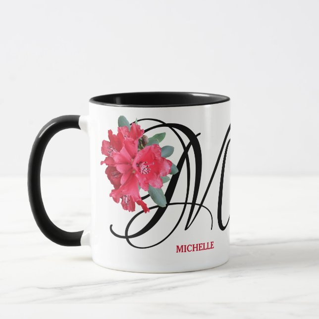 Mug Personnalisable Michelle nom fleurs rouges boho te (Gauche)