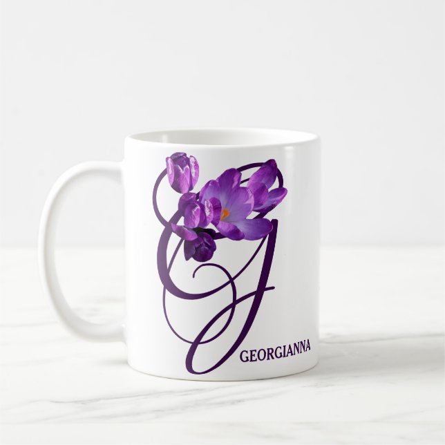 Mug Personnalisable nom Georgianna fleurs violettes (Gauche)