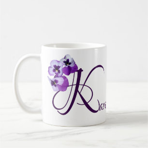 Mug Personnalisable nom Karen mauve pansé boho floral