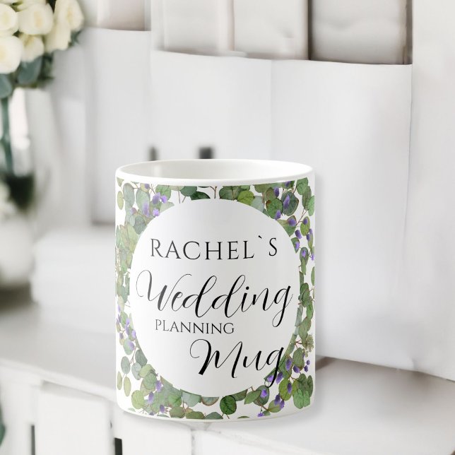 Mug personnalisable pour la planification de maria (Customer specific, botanical, leafy "Wedding-Planning-Mug". Coffee Mug, with the name of the Bride..)
